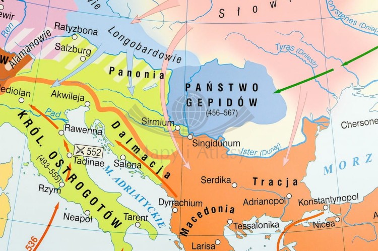 Europa wczesnośredniowieczna / Europa Karola Wielkiego. Dwustronna mapa ścienna wydawnictwa Nowa Era. Fragment 15