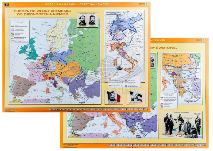Europa od wojny krymskiej do zjednoczenia Niemiec / Przed wybuchem I wojny światowej. Dwustronna mapa ścienna wydawnictwa Nowa Era. Całość