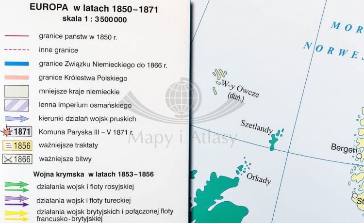 Europa od wojny krymskiej do zjednoczenia Niemiec / Przed wybuchem I wojny światowej. Dwustronna mapa ścienna wydawnictwa Nowa Era. Legenda 1