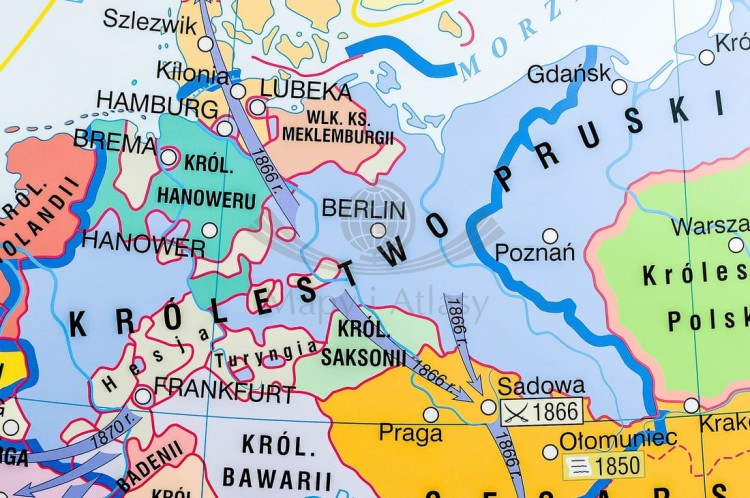 Europa od wojny krymskiej do zjednoczenia Niemiec / Przed wybuchem I wojny światowej. Dwustronna mapa ścienna wydawnictwa Nowa Era. Fragment 1