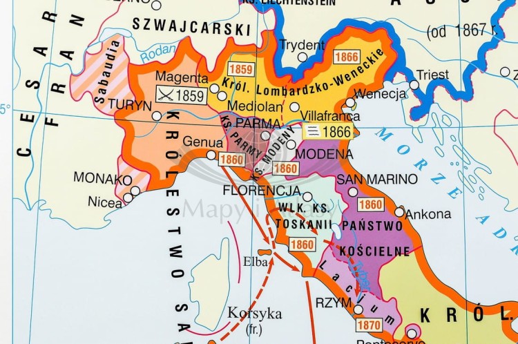 Europa od wojny krymskiej do zjednoczenia Niemiec / Przed wybuchem I wojny światowej. Dwustronna mapa ścienna wydawnictwa Nowa Era. Fragment 6