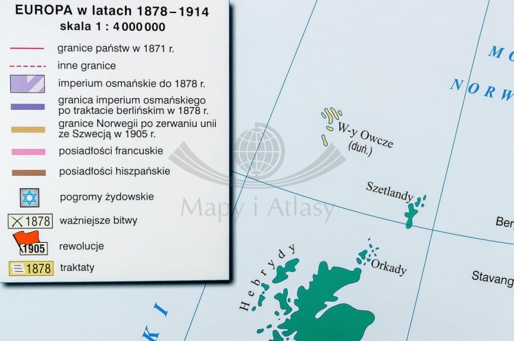 Europa od wojny krymskiej do zjednoczenia Niemiec / Przed wybuchem I wojny światowej. Dwustronna mapa ścienna wydawnictwa Nowa Era. Legenda 3
