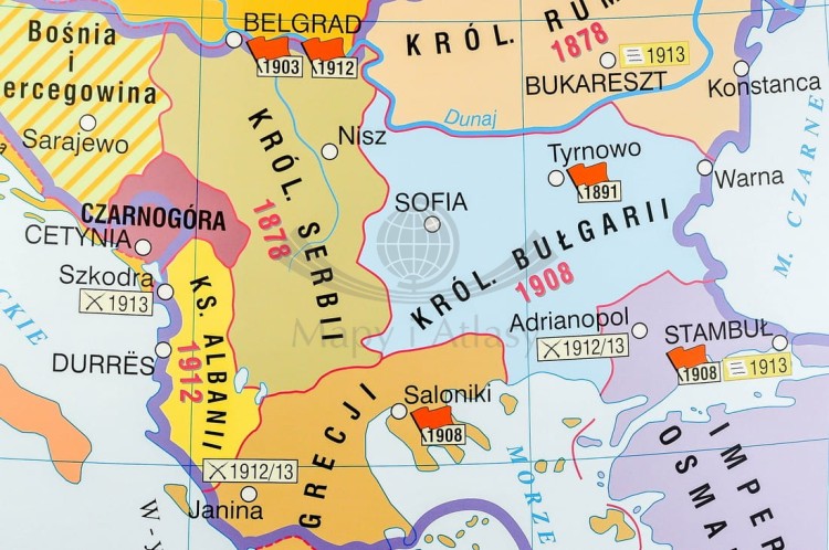 Europa od wojny krymskiej do zjednoczenia Niemiec / Przed wybuchem I wojny światowej. Dwustronna mapa ścienna wydawnictwa Nowa Era. Fragment 10