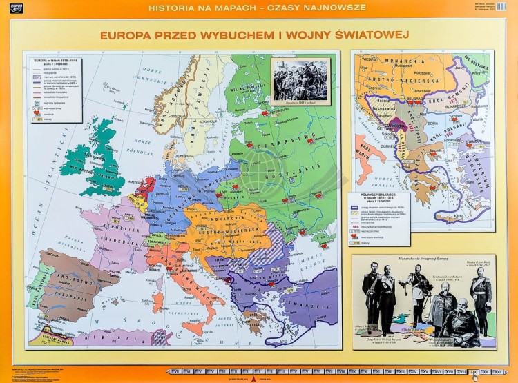 Europa od wojny krymskiej do zjednoczenia Niemiec / Przed wybuchem I wojny światowej. Dwustronna mapa ścienna wydawnictwa Nowa Era. II strona