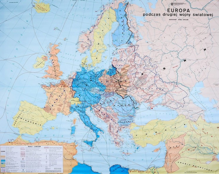 Europa podczas drugiej wojny światowej. Mapa ścienna wydawnictwa Nowa Era. Całość