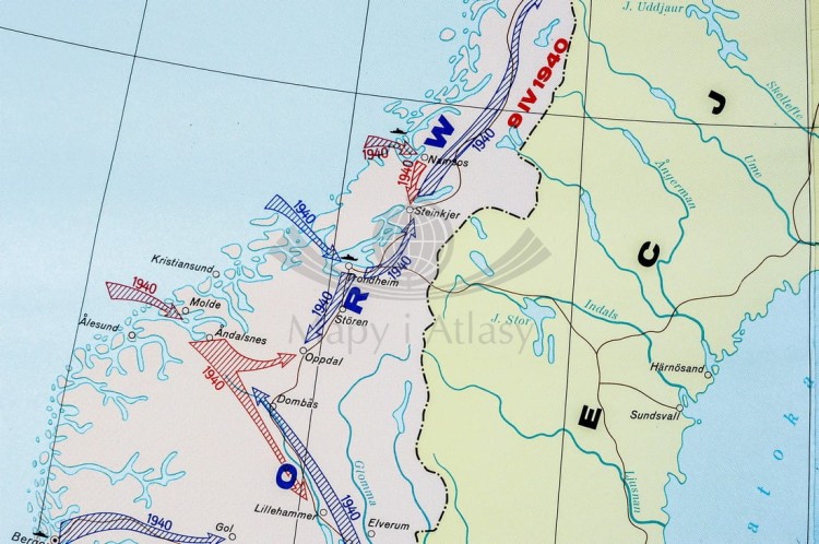 Europa podczas drugiej wojny światowej. Mapa ścienna wydawnictwa Nowa Era. Fragment 7