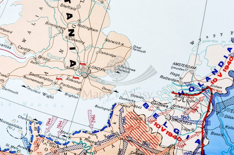 Europa podczas drugiej wojny światowej. Mapa ścienna wydawnictwa Nowa Era. Fragment 10