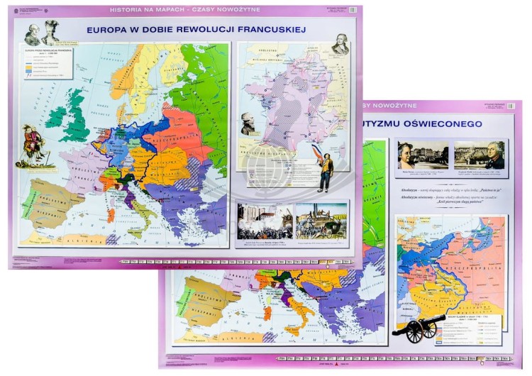 Europa w dobie rewolucji francuskiej / W epoce absolutyzmu oświeconego. Dwustronna mapa ścienna wydawnictwa Nowa Era. Całość