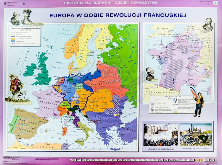 Europa w dobie rewolucji francuskiej / W epoce absolutyzmu oświeconego. Dwustronna mapa ścienna wydawnictwa Nowa Era. I strona