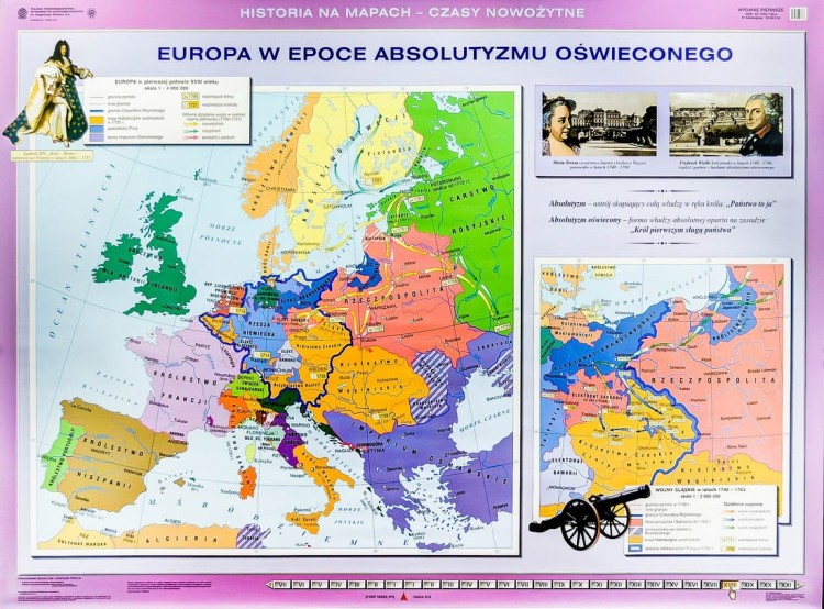 Europa w dobie rewolucji francuskiej / W epoce absolutyzmu oświeconego. Dwustronna mapa ścienna wydawnictwa Nowa Era. II strona