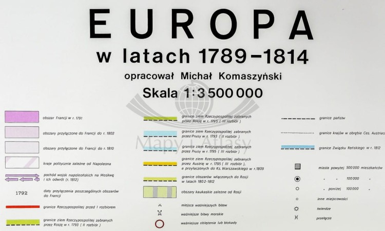Europa w latach 1789-1814. Mapa ścienna wydawnictwa Nowa Era. Legenda 1