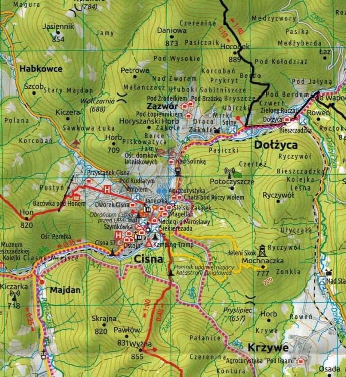 Poloniny, Vihorlat, Zemplinska Sirava 1: 50 000. Mapa turystyczna 5043 wydawnictwa Tatra Plan. Fragment 2