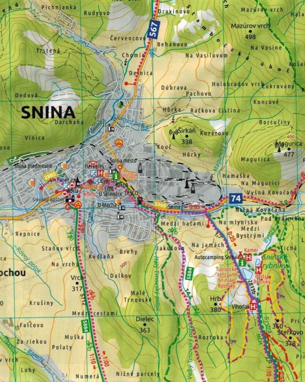 Poloniny, Vihorlat, Zemplinska Sirava 1: 50 000. Mapa turystyczna 5043 wydawnictwa Tatra Plan. Fragment 3