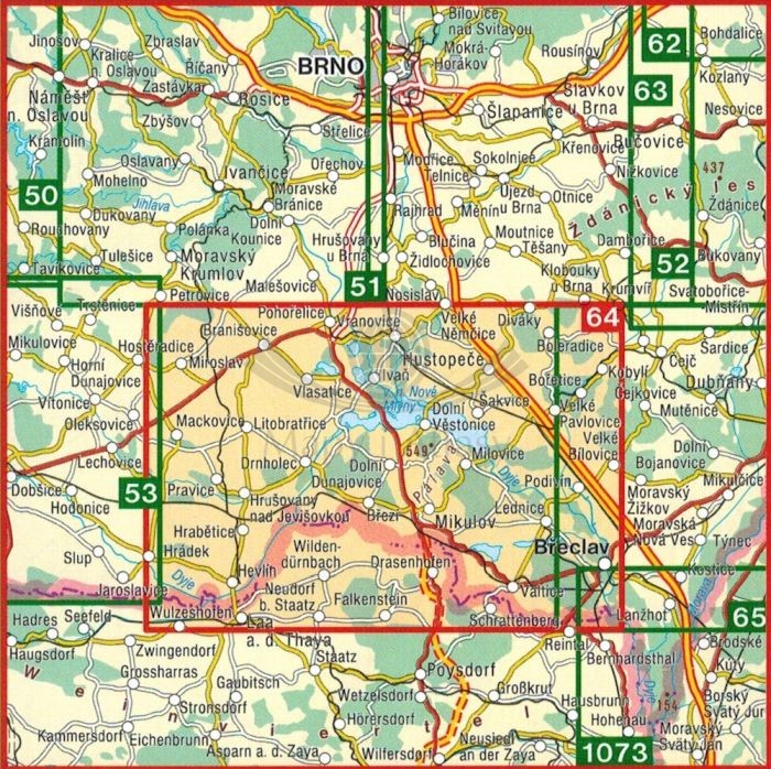 Brzecław, Palawa / Breclavsko, Palava. Mapa turystyczna 64 wydawnictwa Shocart. Zasięg