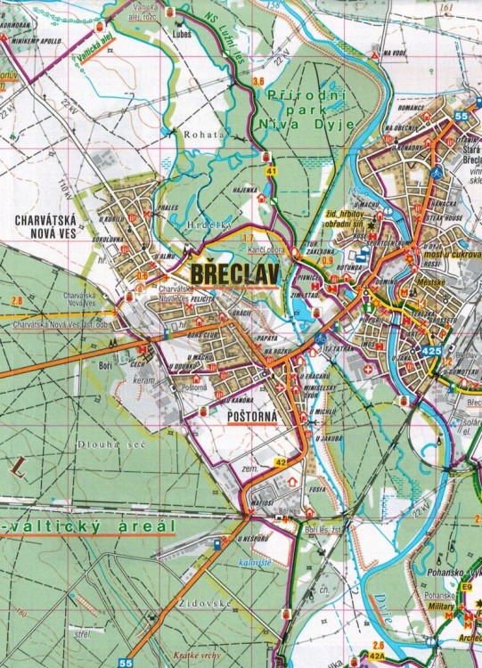 Brzecław, Palawa / Breclavsko, Palava. Mapa turystyczna 64 wydawnictwa Shocart. Fragment 2