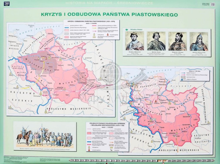 Początki państwa polskiego / Kryzys i odbudowa państwa piastowskiego. Dwustronna mapa ścienna wydawnictwa Nowa Era. II strona
