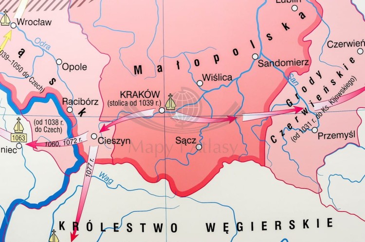 Początki państwa polskiego / Kryzys i odbudowa państwa piastowskiego. Dwustronna mapa ścienna wydawnictwa Nowa Era. Fragment 2