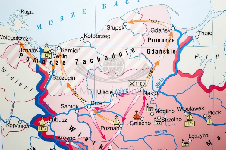 Początki państwa polskiego / Kryzys i odbudowa państwa piastowskiego. Dwustronna mapa ścienna wydawnictwa Nowa Era. Fragment 3