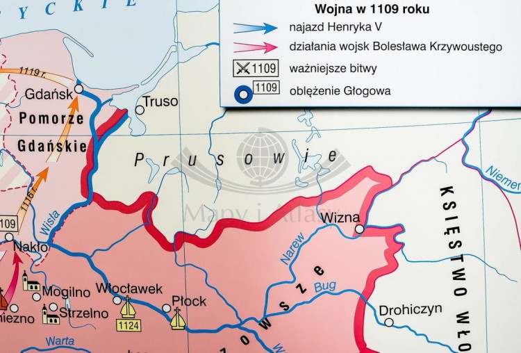 Początki państwa polskiego / Kryzys i odbudowa państwa piastowskiego. Dwustronna mapa ścienna wydawnictwa Nowa Era. Legenda 4