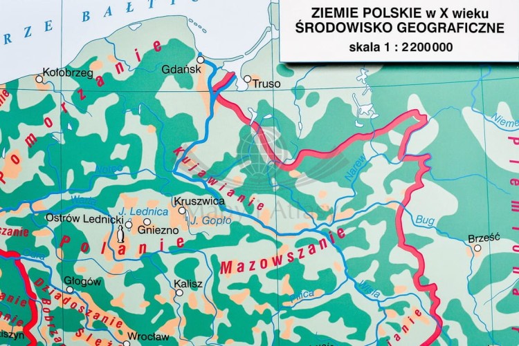 Początki państwa polskiego / Kryzys i odbudowa państwa piastowskiego. Dwustronna mapa ścienna wydawnictwa Nowa Era. Fragment 8