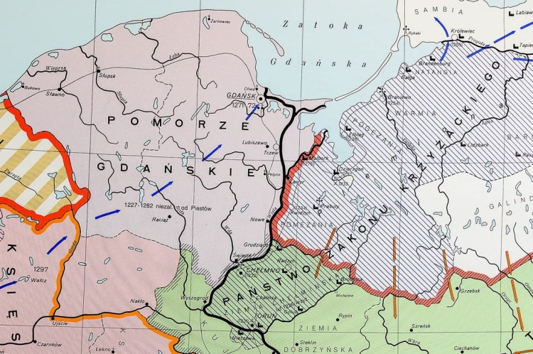 Polska dzielnicowa. Mapa ścienna na płótnie. Fragment 2