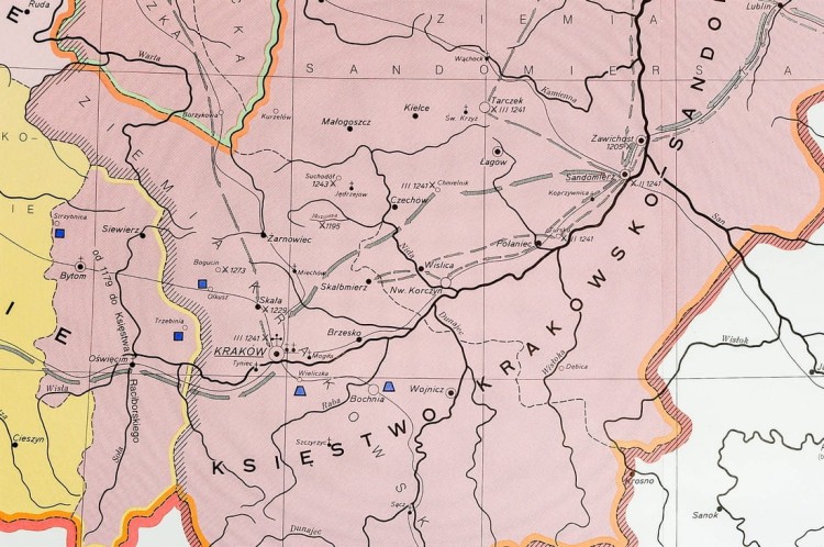 Polska dzielnicowa. Mapa ścienna na płótnie. Fragment 4
