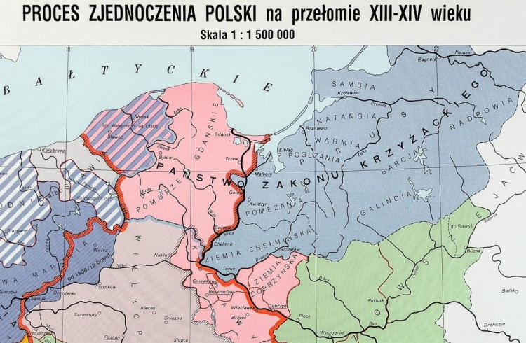 Polska dzielnicowa. Mapa ścienna na płótnie. Fragment 5