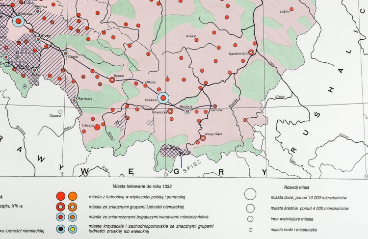 Polska dzielnicowa. Mapa ścienna na płótnie. Legenda 2