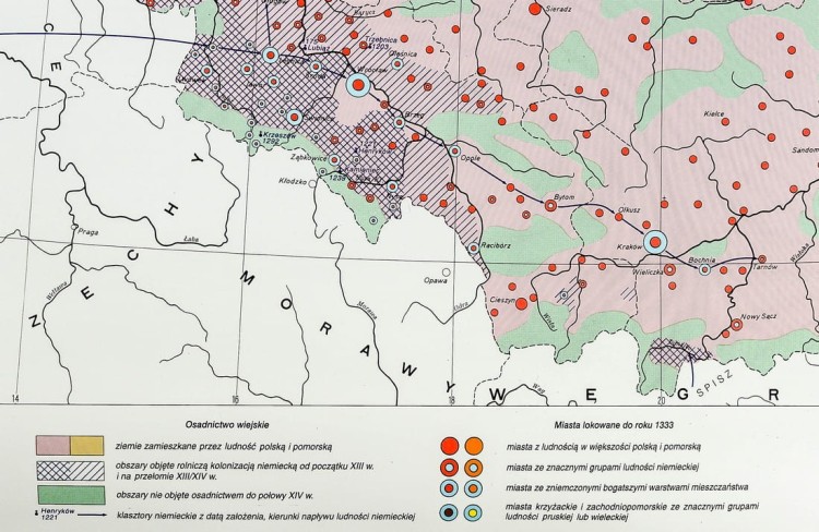 Polska dzielnicowa. Mapa ścienna na płótnie. Legenda 3
