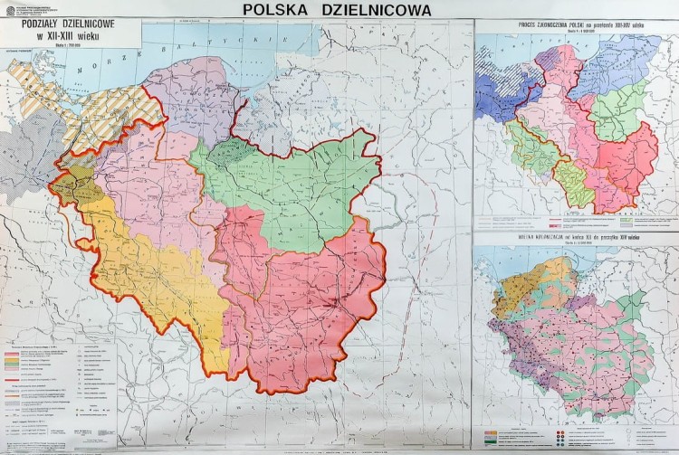 Polska dzielnicowa. Mapa ścienna na płótnie. Całość