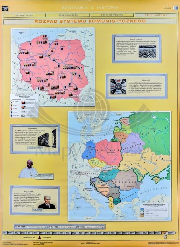 Polska i Europa po II wojnie Światowej / Rozpad systemu komunistycznego. Dwustronna mapa ścienna wydawnictwa Nowa Era. I strona