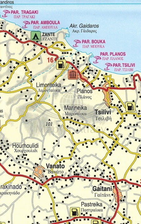Zakynthos / Zakintos. Mapa samochodowo-turystyczna wydawnictwa Freytag & Berndt. Fragment