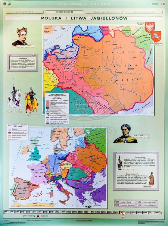 Polska i Litwa Jagiellonów / Rzeczpospolita i Europa w okresie renesansu. Dwustronna mapa ścienna wydawnictwa Nowa Era. I strona