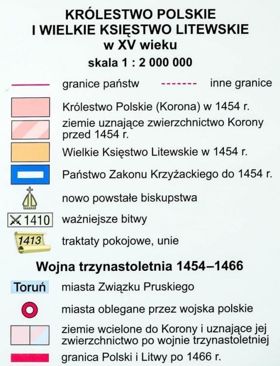 Polska i Litwa Jagiellonów / Rzeczpospolita i Europa w okresie renesansu. Dwustronna mapa ścienna wydawnictwa Nowa Era. Legenda 1