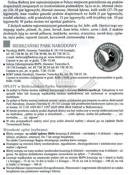 Dolina Biebrzy 1:100 000. Laminowana mapa turystyczna wydawnictwa Agencja TD. Informator