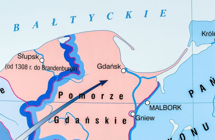 Polska Kazimierza Wielkiego / Zjednoczenie ziem polskich przez Władysława Łokietka. Dwustronna mapa ścienna wydawnictwa Nowa Era. Fragment 2