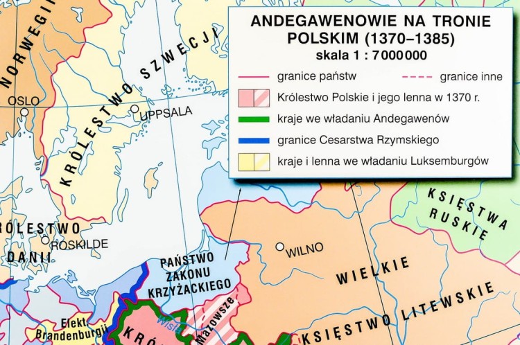 Polska Kazimierza Wielkiego / Zjednoczenie ziem polskich przez Władysława Łokietka. Dwustronna mapa ścienna wydawnictwa Nowa Era. Legenda 4