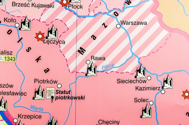Polska Kazimierza Wielkiego / Zjednoczenie ziem polskich przez Władysława Łokietka. Dwustronna mapa ścienna wydawnictwa Nowa Era. Fragment 9