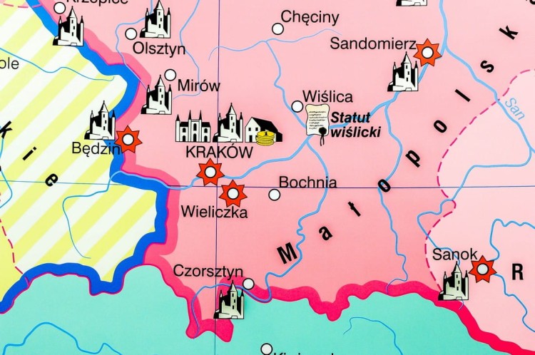 Polska Kazimierza Wielkiego / Zjednoczenie ziem polskich przez Władysława Łokietka. Dwustronna mapa ścienna wydawnictwa Nowa Era. Fragment 10