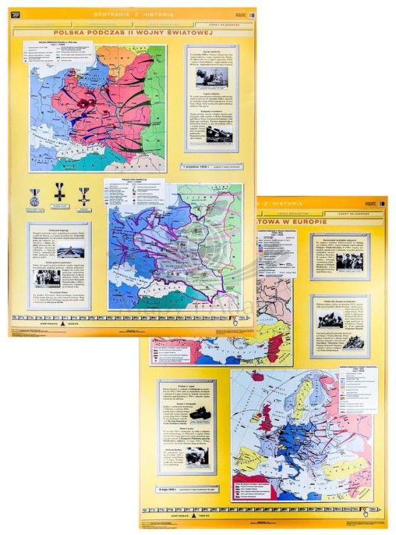 II wojna światowa w Europie / Polska podczas II wojny światowej. Dwustronna mapa ścienna. Całość