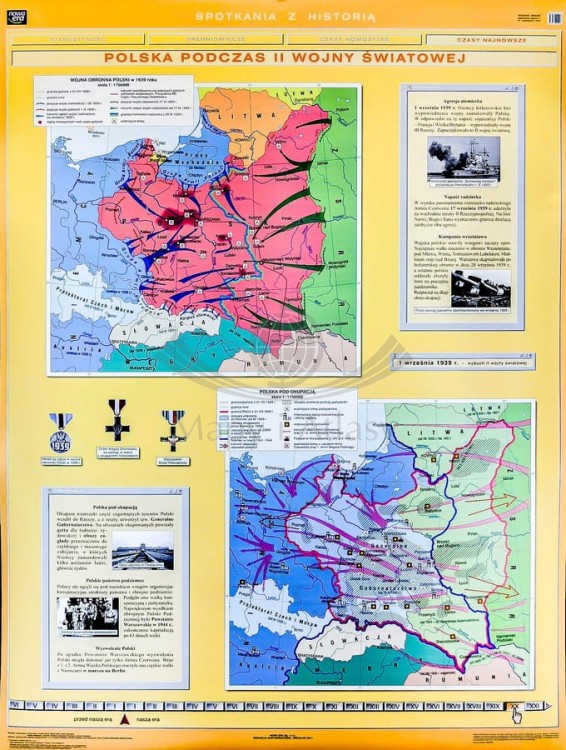 II wojna światowa w Europie / Polska podczas II wojny światowej. Dwustronna mapa ścienna. I strona