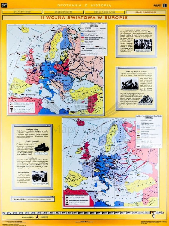 II wojna światowa w Europie / Polska podczas II wojny światowej. Dwustronna mapa ścienna. II strona