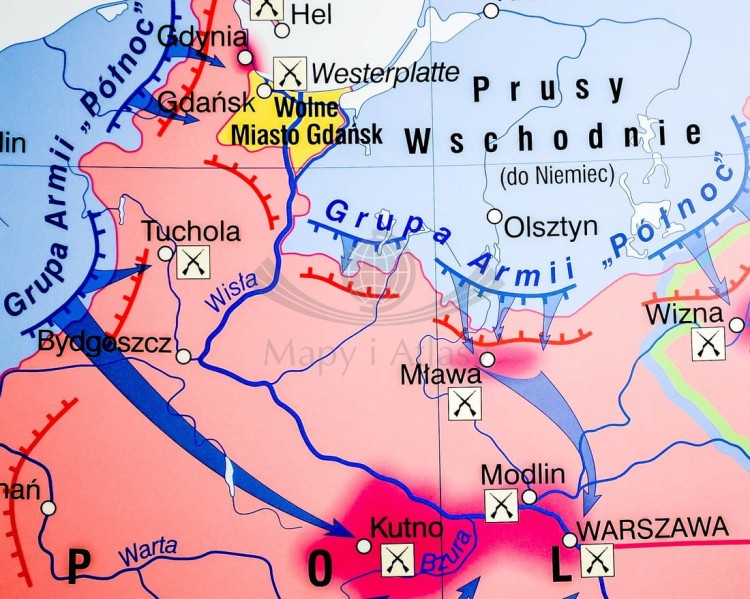 II wojna światowa w Europie / Polska podczas II wojny światowej. Dwustronna mapa ścienna. Fragment 1