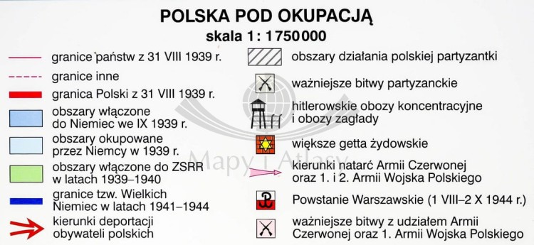 II wojna światowa w Europie / Polska podczas II wojny światowej. Dwustronna mapa ścienna. Legenda 3