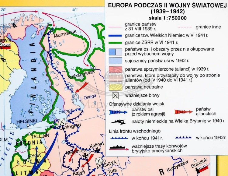 II wojna światowa w Europie / Polska podczas II wojny światowej. Dwustronna mapa ścienna. Legenda 2