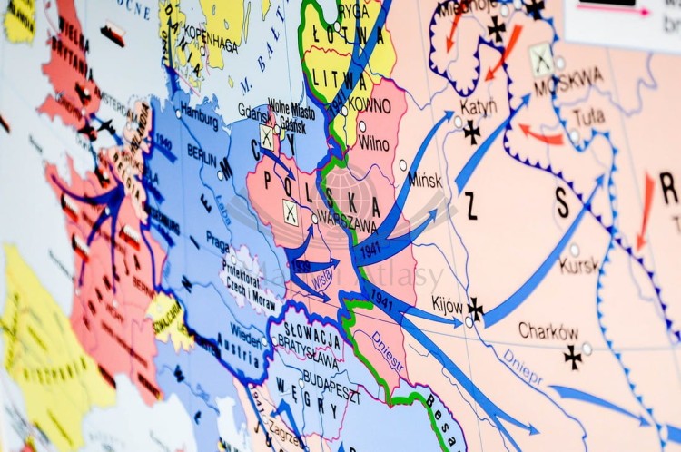 II wojna światowa w Europie / Polska podczas II wojny światowej. Dwustronna mapa ścienna. Fragment 8