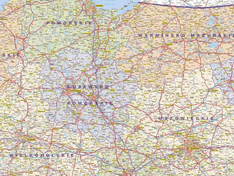 Polska 1:500 000. Mapa ścienna administracyjno-drogowa w j.angielskim wydawnictwa Jokart. Fragment 2