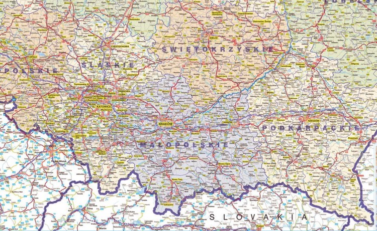Polska 1:500 000. Mapa ścienna administracyjno-drogowa w j.angielskim wydawnictwa Jokart. Fragment 3