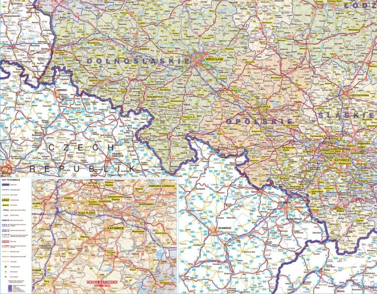 Polska 1:500 000. Mapa ścienna administracyjno-drogowa w j.angielskim wydawnictwa Jokart. Fragment 4