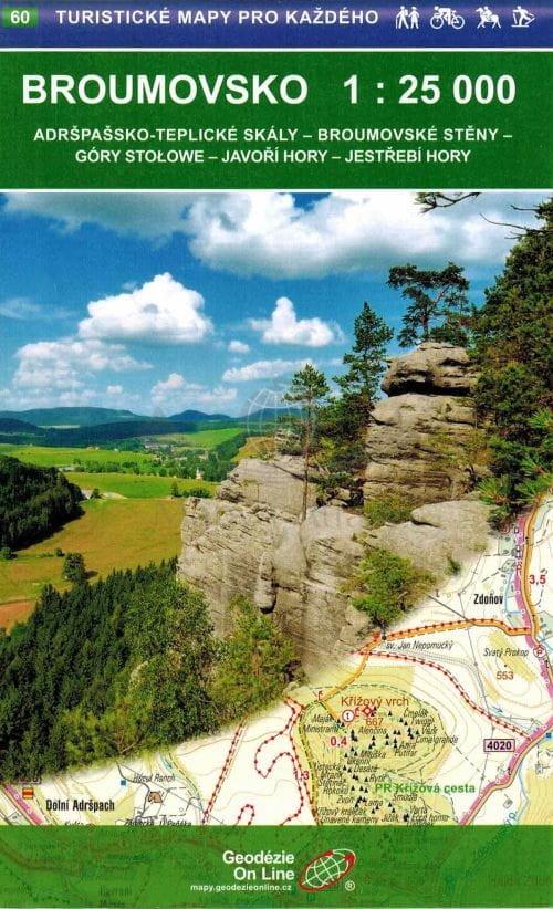 Broumovsko, Adrszpach, Skalne Miasto, Góry Stołowe 1:25 000. Mapa turystyczna 60 w etui. Geodezie On Line